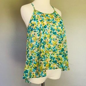 Camisole Green Yellow Flowers Small Racer Back Pullover